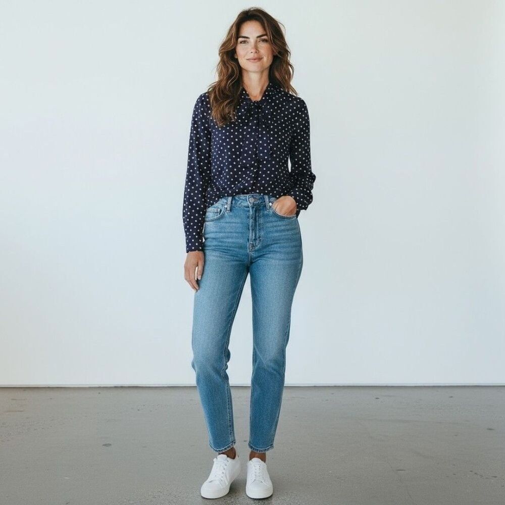 J. Crew Navy Polka Dot Button Down Shirt